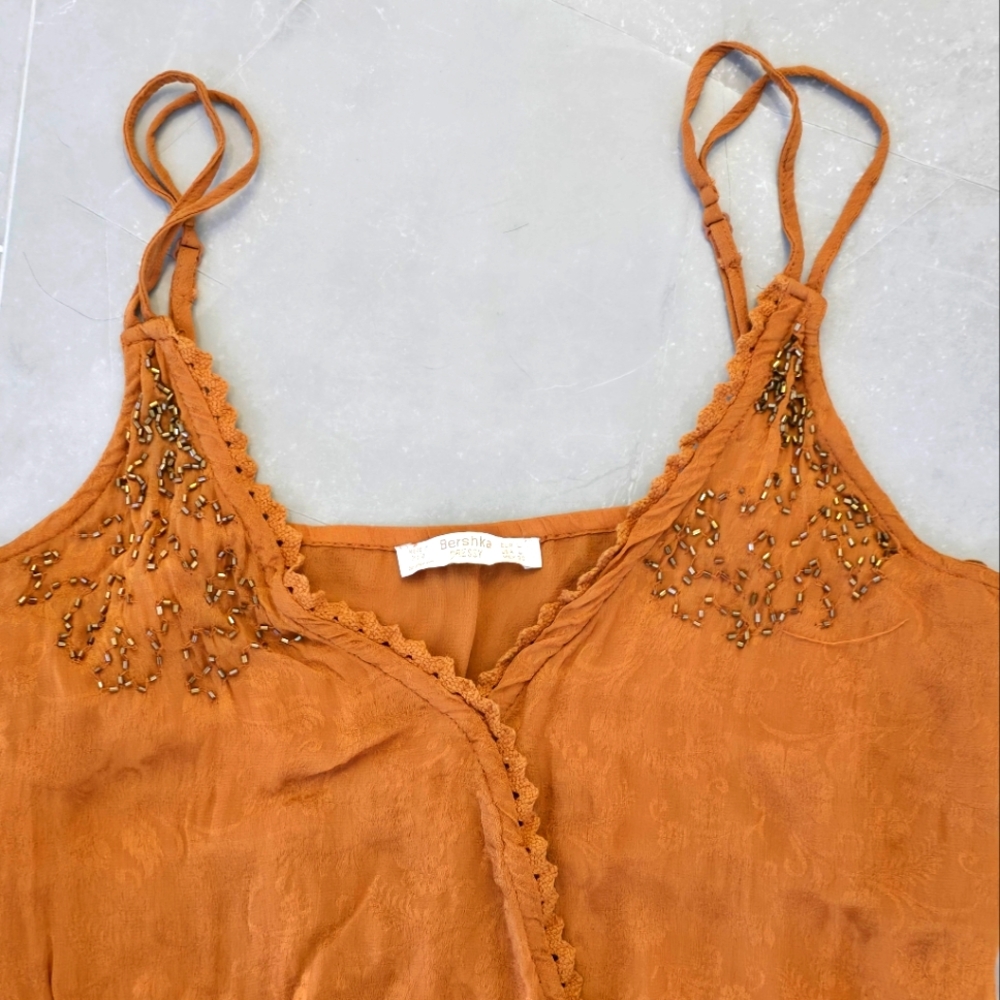 Bershka Tan Bodysuit with Embellished Straps